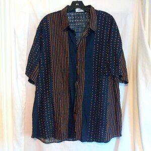 Vatpave XXL Navy Geometric Stripe Shirt | Boho Resortcore Vacation Button Up